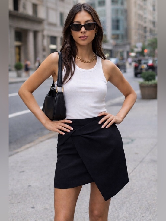 Babaton Dresses & Skirts - Aritzia Babaton Jethro Faux Wrap Skirt Black Asymmetrical Mini The Boys Wardrobe